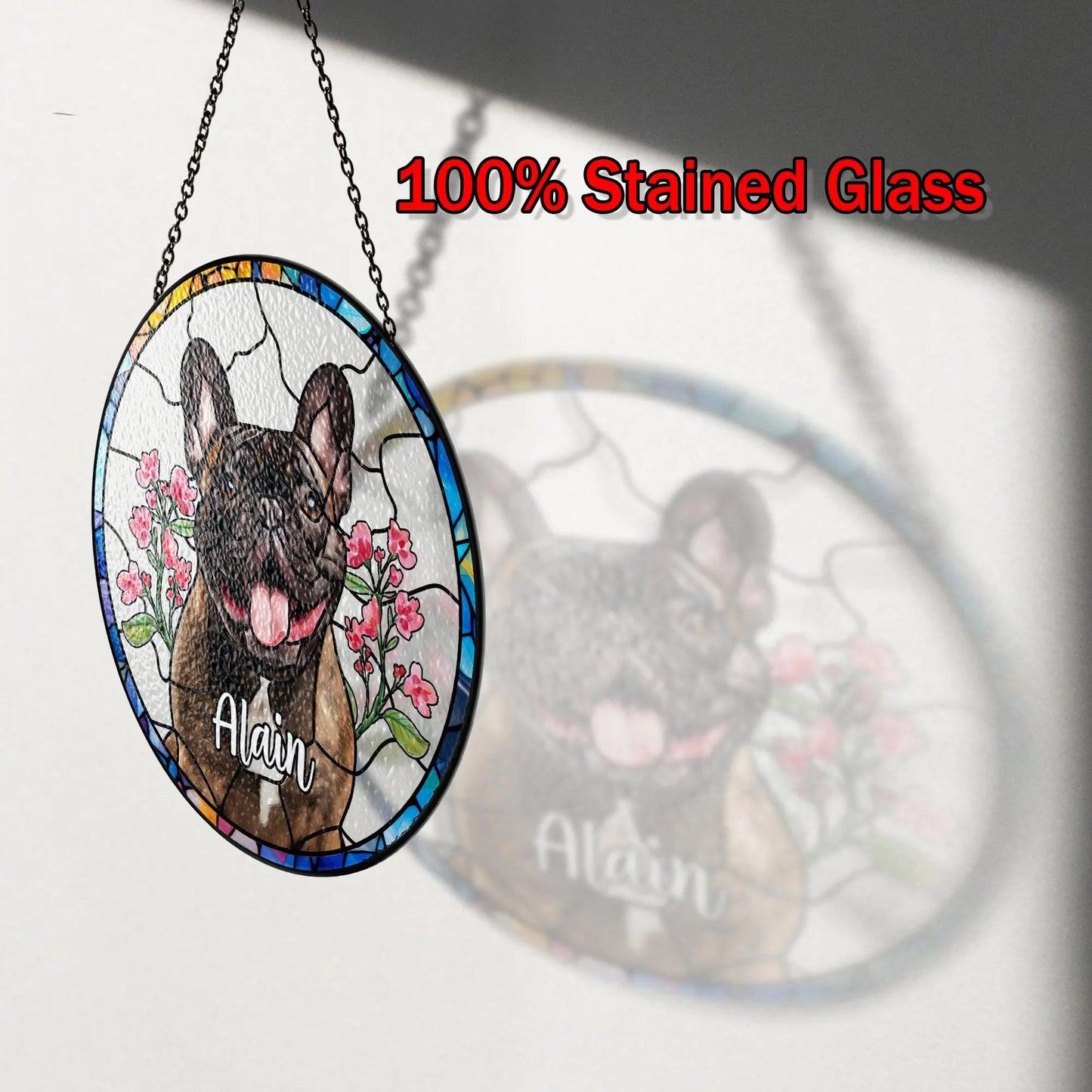 Netecom Personalized Dog Portrait Stained Glass Suncatcher – Custom Pet Memorial, Dog Loss Sympathy Gift, Rainbow Bridge Keepsake, Pet Lover Window Hanging