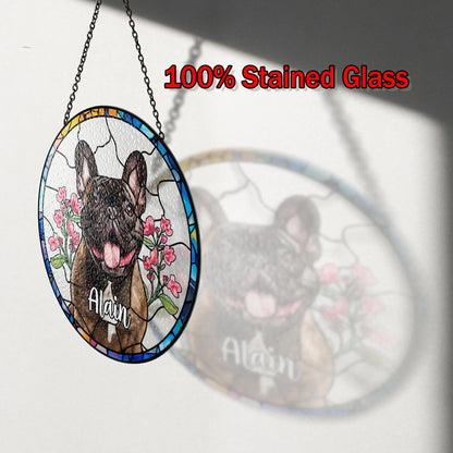 Netecom Personalized Dog Portrait Stained Glass Suncatcher – Custom Pet Memorial, Dog Loss Sympathy Gift, Rainbow Bridge Keepsake, Pet Lover Window Hanging