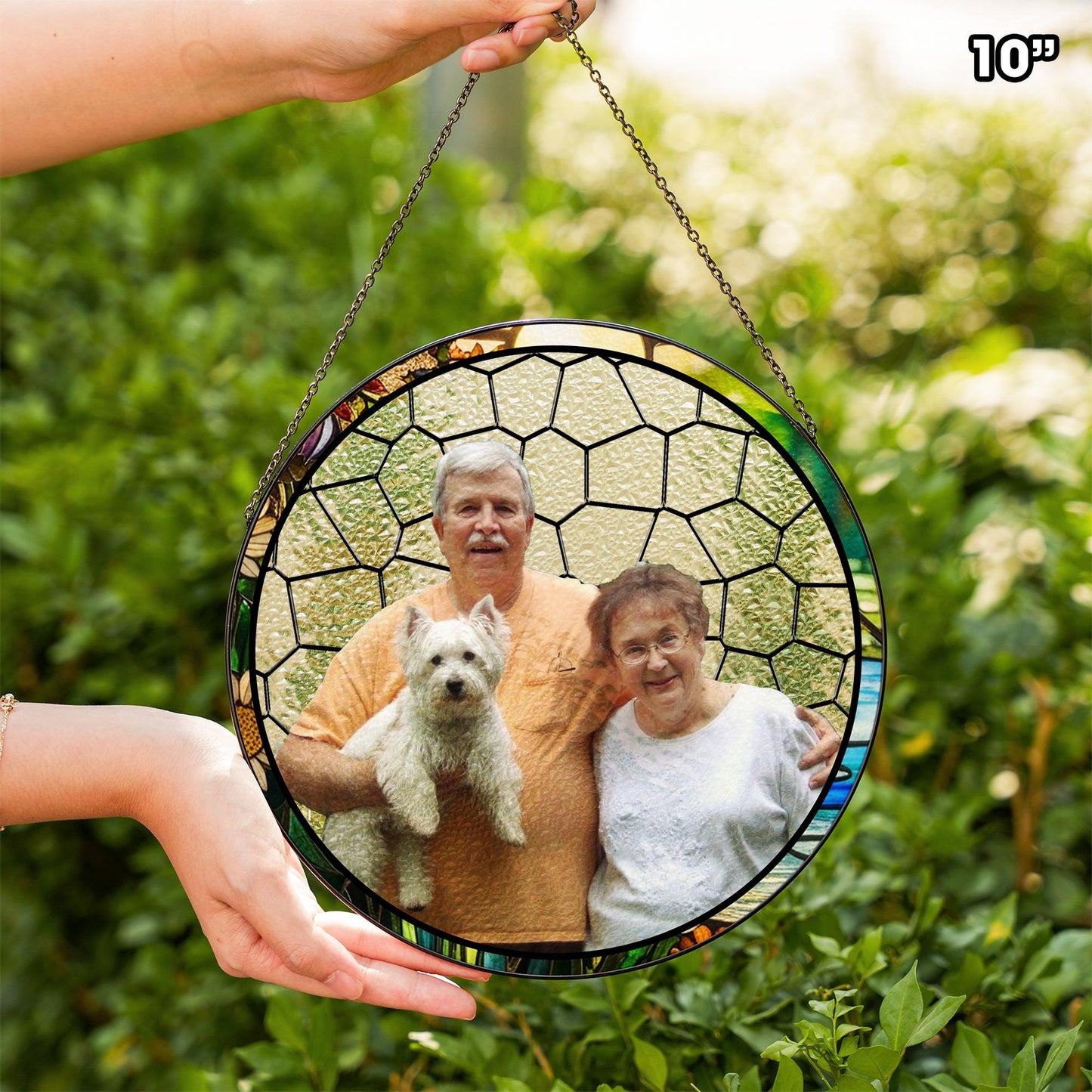 Netecom Personalized Family Photo Stained Glass Suncatcher – Custom Family Portrait Window Hanging, Gift for Mom Dad Grandma Couple Wedding Christmas