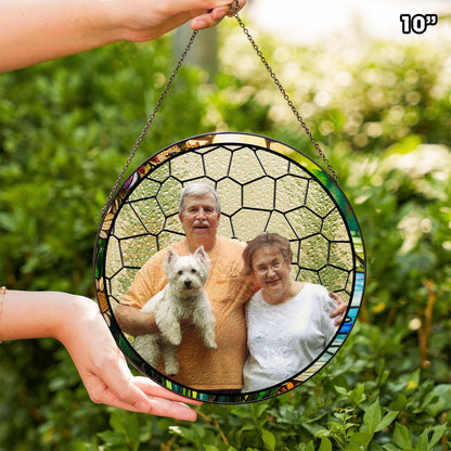 Netecom Personalized Family Photo Stained Glass Suncatcher – Custom Family Portrait Window Hanging, Gift for Mom Dad Grandma Couple Wedding Christmas