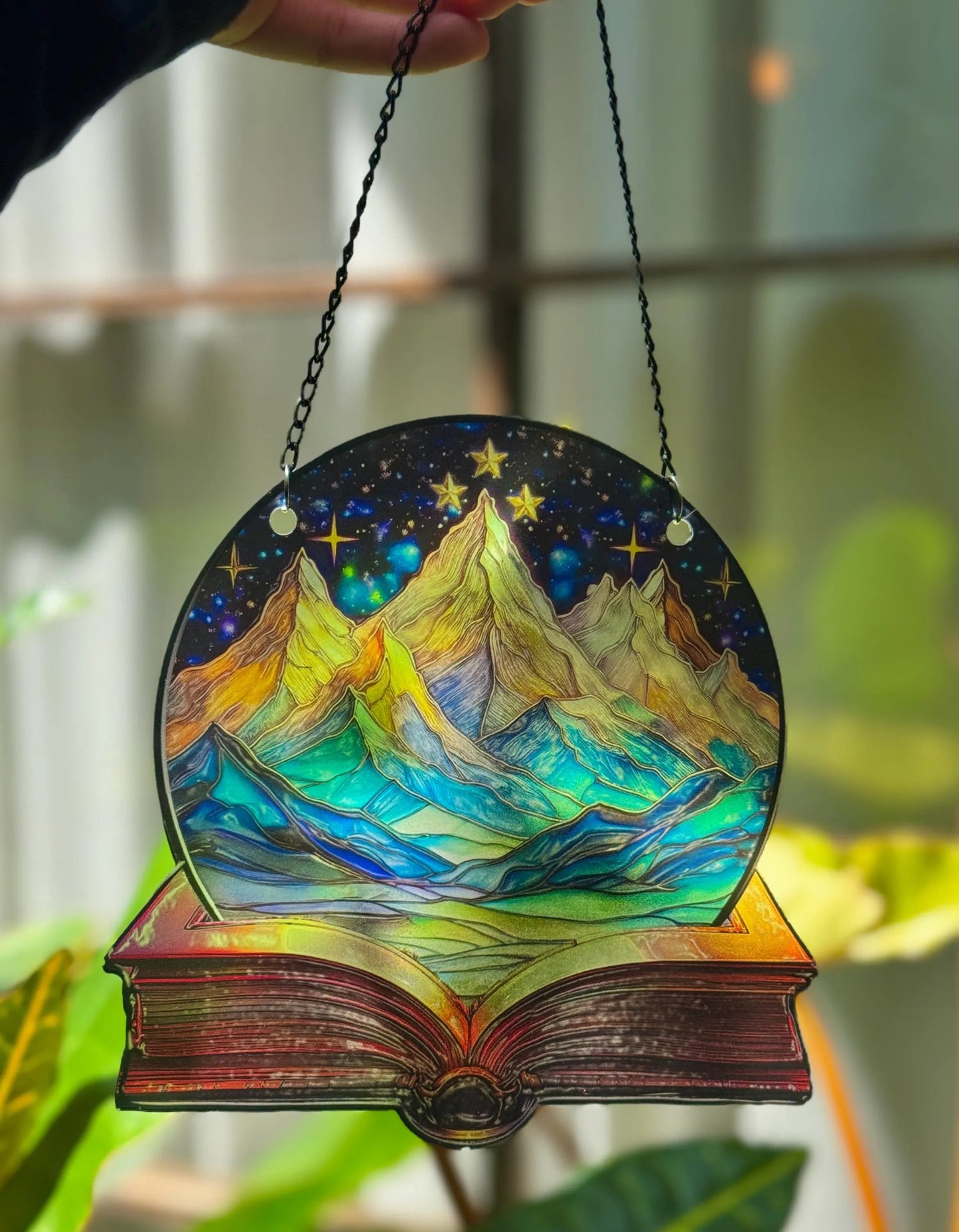 Netecom Bookaholic Acrylic Suncatcher Ornament, Fantasy Book Lover Window Hanging, Bookish Bookshelf Decor, Gift for Readers Bibliophiles