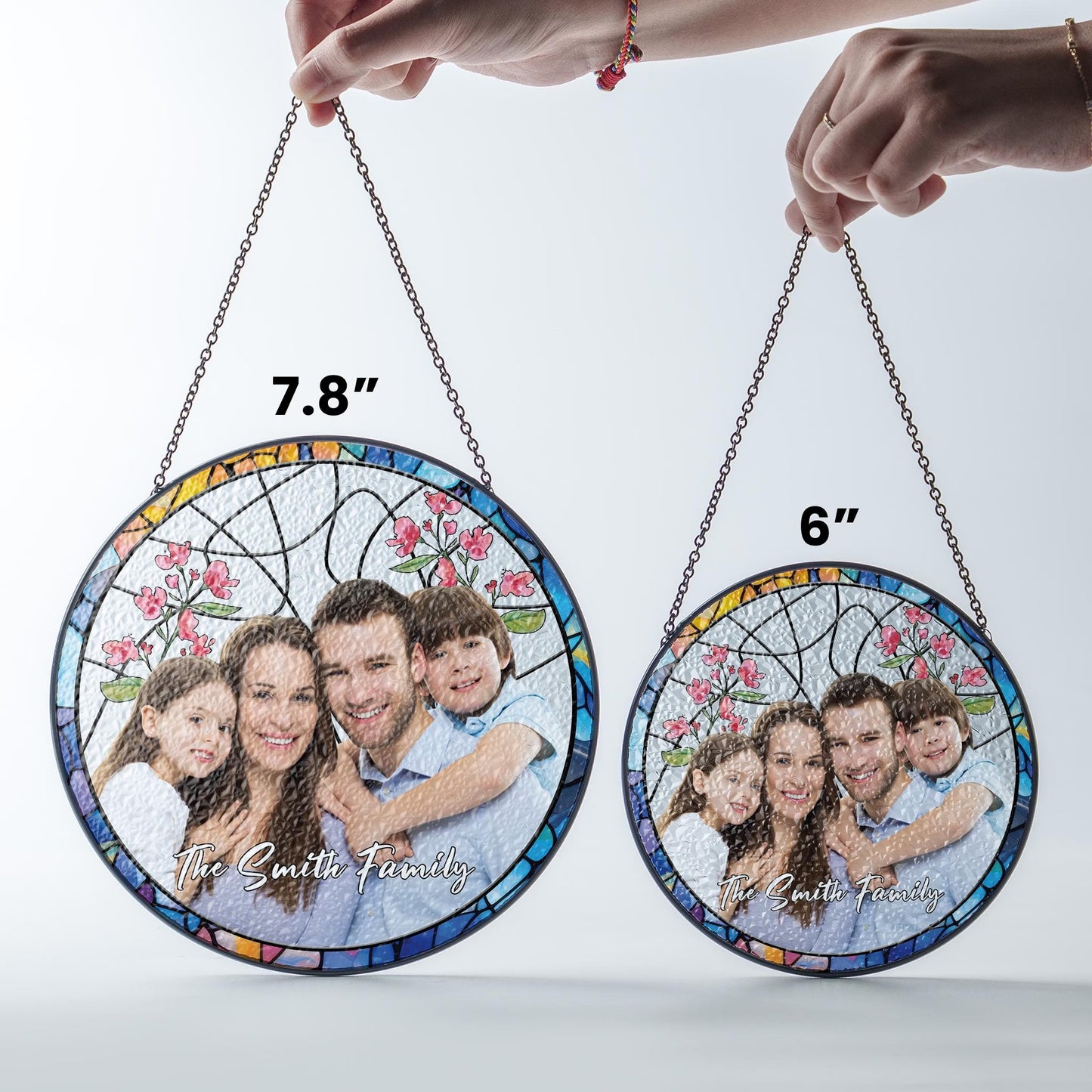 Netecom Personalized Family Photo Stained Glass Suncatcher – Custom Family Portrait Window Hanging, Gift for Mom Dad Grandma Couple Wedding Christmas