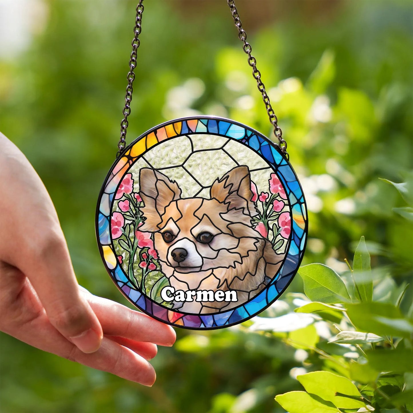 Netecom Personalized Dog Portrait Stained Glass Suncatcher – Custom Pet Memorial, Dog Loss Sympathy Gift, Rainbow Bridge Keepsake, Pet Lover Window Hanging