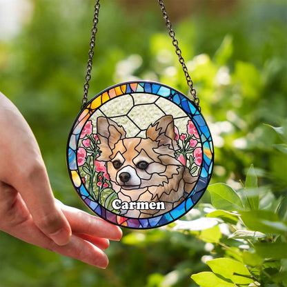 Netecom Personalized Dog Portrait Stained Glass Suncatcher – Custom Pet Memorial, Dog Loss Sympathy Gift, Rainbow Bridge Keepsake, Pet Lover Window Hanging