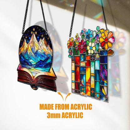 Netecom Bookaholic Acrylic Suncatcher Ornament, Fantasy Book Lover Window Hanging, Bookish Bookshelf Decor, Gift for Readers Bibliophiles