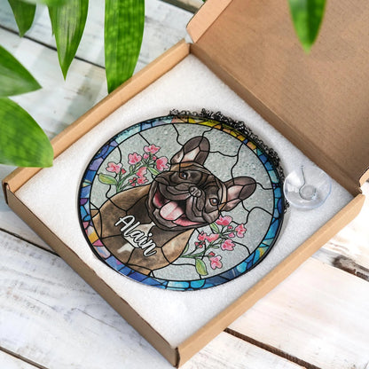 Netecom Personalized Dog Portrait Stained Glass Suncatcher – Custom Pet Memorial, Dog Loss Sympathy Gift, Rainbow Bridge Keepsake, Pet Lover Window Hanging