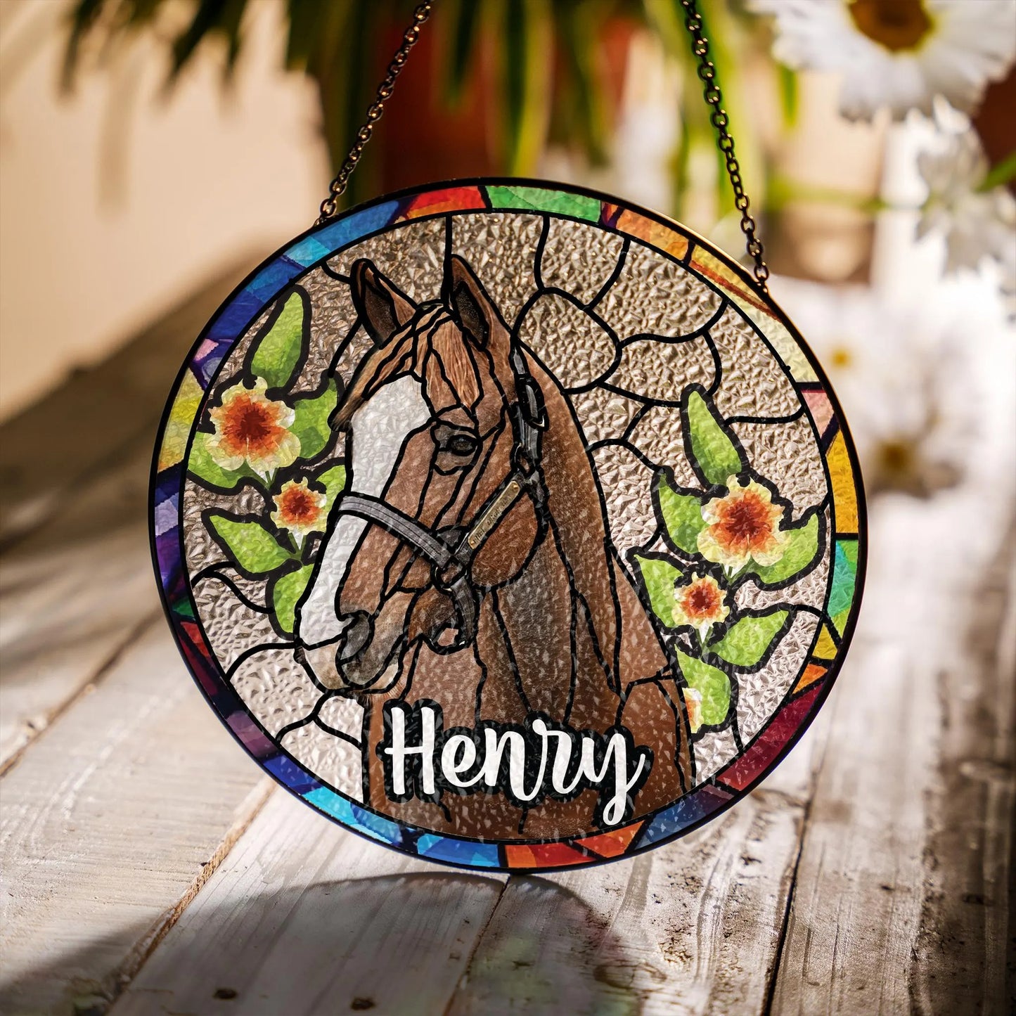 Netecom Personalized Dog Portrait Stained Glass Suncatcher – Custom Pet Memorial, Dog Loss Sympathy Gift, Rainbow Bridge Keepsake, Pet Lover Window Hanging