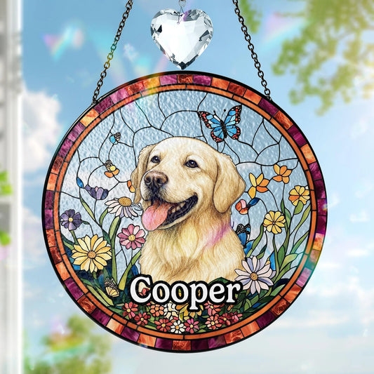 Netecom Personalized Pet Portrait Stained Glass Suncatcher – Dog Memorial Ornament, Custom Dog Portrait from Photo, Pet Memorial Gift, Window Hanging Decor