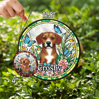 Netecom Personalized Pet Portrait Stained Glass Suncatcher – Dog Memorial Ornament, Custom Dog Portrait from Photo, Pet Memorial Gift, Window Hanging Decor