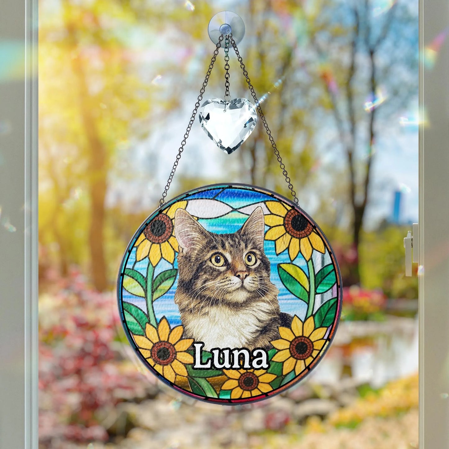 Netecom Personalized Pet Portrait Stained Glass Suncatcher – Dog Memorial Ornament, Custom Dog Portrait from Photo, Pet Memorial Gift, Window Hanging Decor