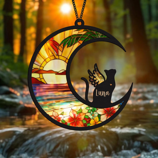 Netecom Cat Memorial Suncatcher – Pet Passing Rainbow Bridge Lightcatcher, Dog, Rabbit, Horse, Parrot, Bird Memorial Gift, Sympathy Condolence Remembrance Gift