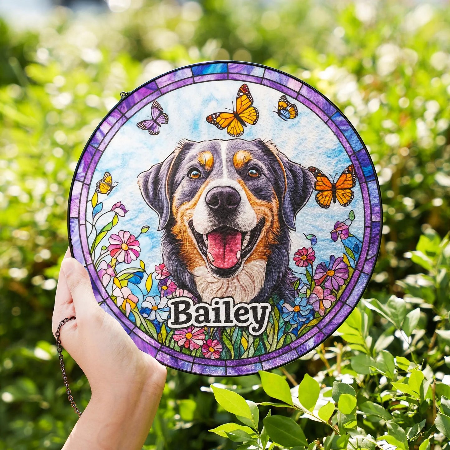 Netecom Personalized Pet Portrait Stained Glass Suncatcher – Dog Memorial Ornament, Custom Dog Portrait from Photo, Pet Memorial Gift, Window Hanging Decor
