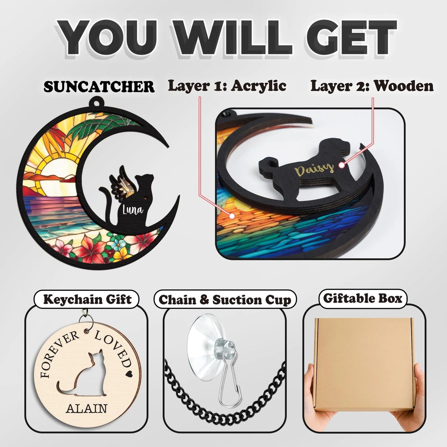 Netecom Cat Memorial Suncatcher – Pet Passing Rainbow Bridge Lightcatcher, Dog, Rabbit, Horse, Parrot, Bird Memorial Gift, Sympathy Condolence Remembrance Gift