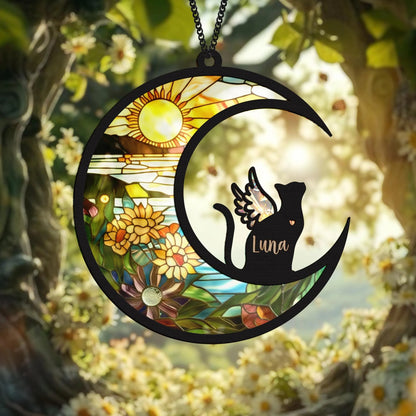 Netecom Cat Memorial Suncatcher – Pet Passing Rainbow Bridge Lightcatcher, Dog, Rabbit, Horse, Parrot, Bird Memorial Gift, Sympathy Condolence Remembrance Gift