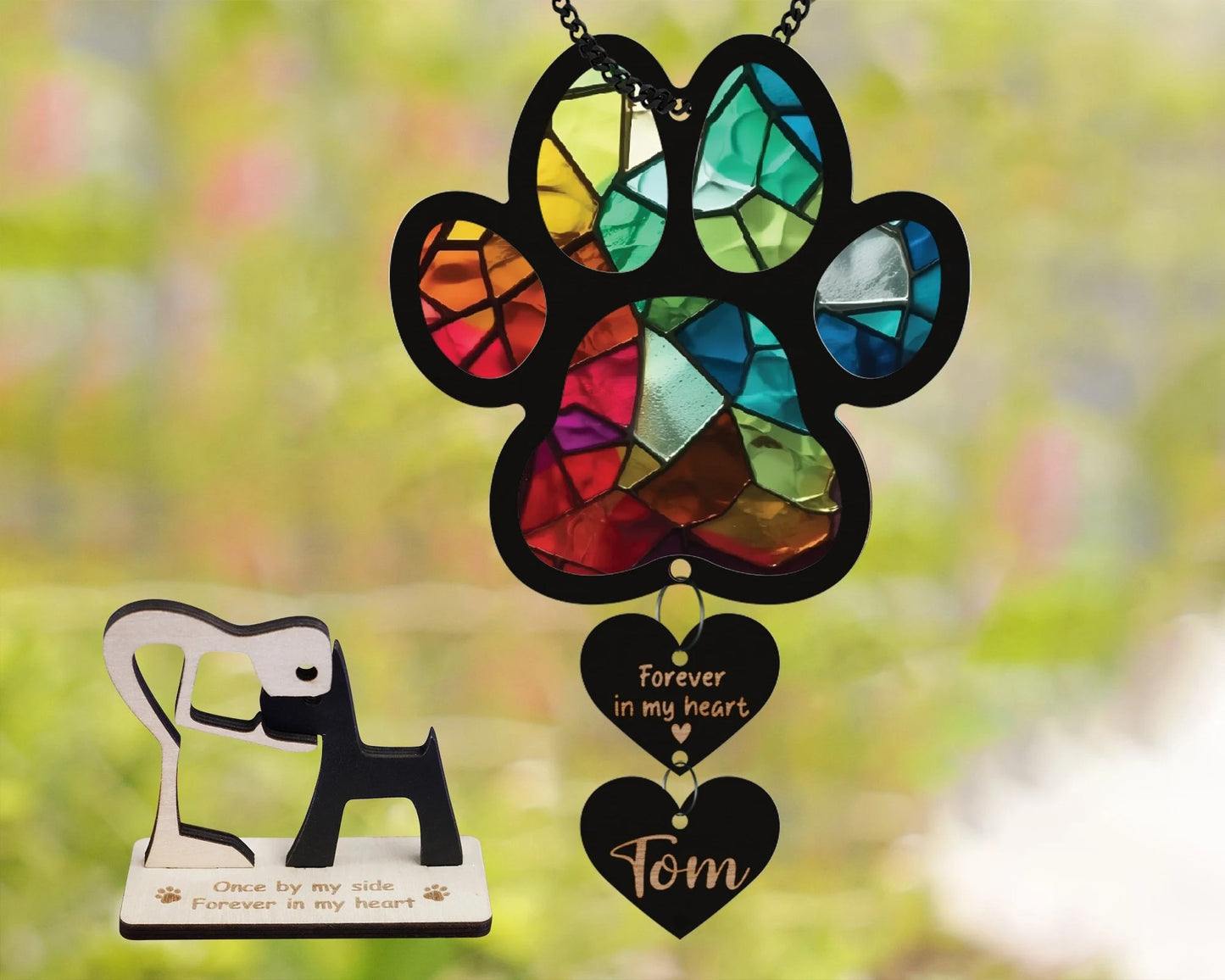 Netecom Rainbow Bridge Pet Paw Suncatcher – Dog Loss Sympathy Gift, Dog Memorial Ornament, Cat & Dog Remembrance Window Hanging, Car Accessory