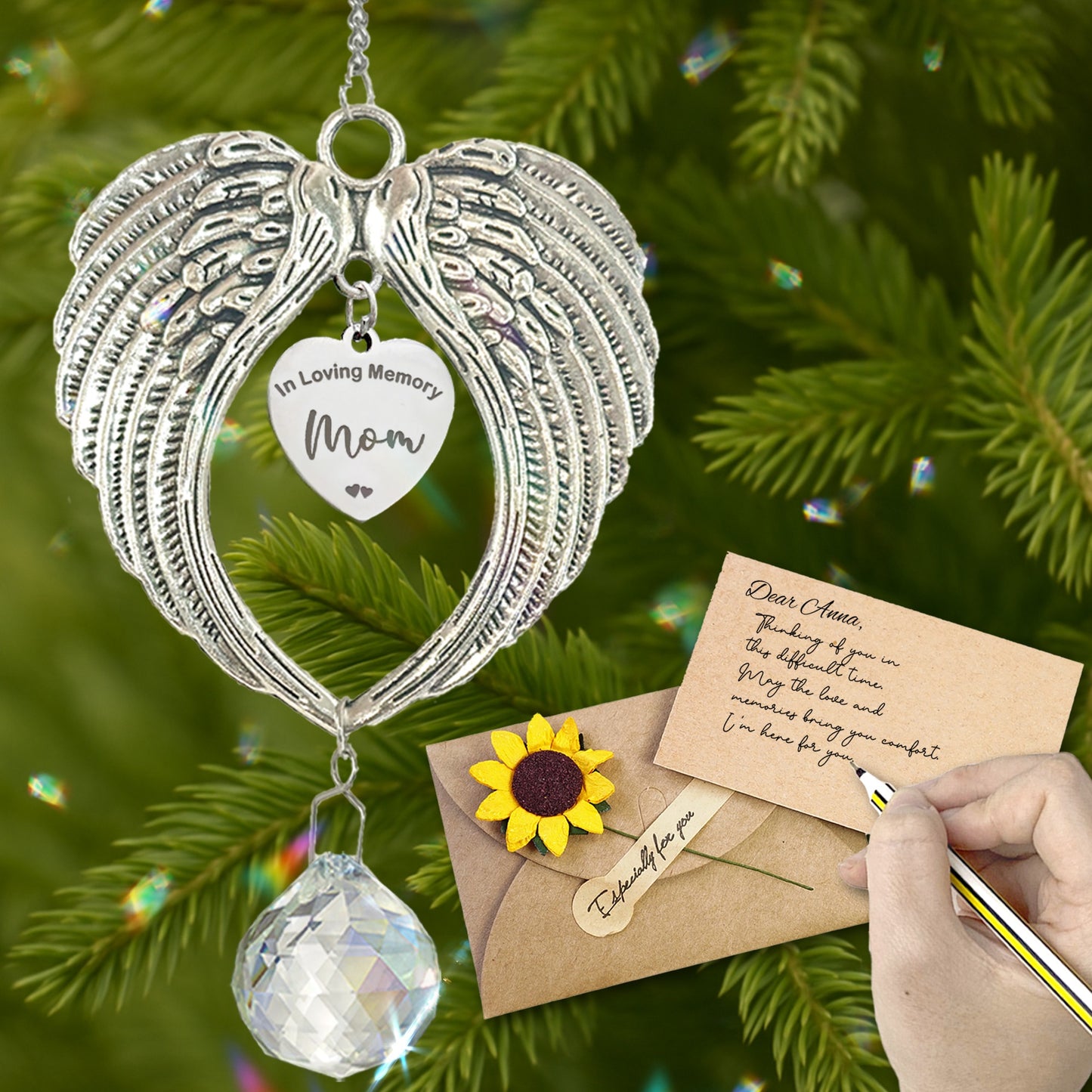 Netecom Christmas Memorial Angel Wings Ornament – In Loving Memory Mom Crystal Suncatcher Gift Box