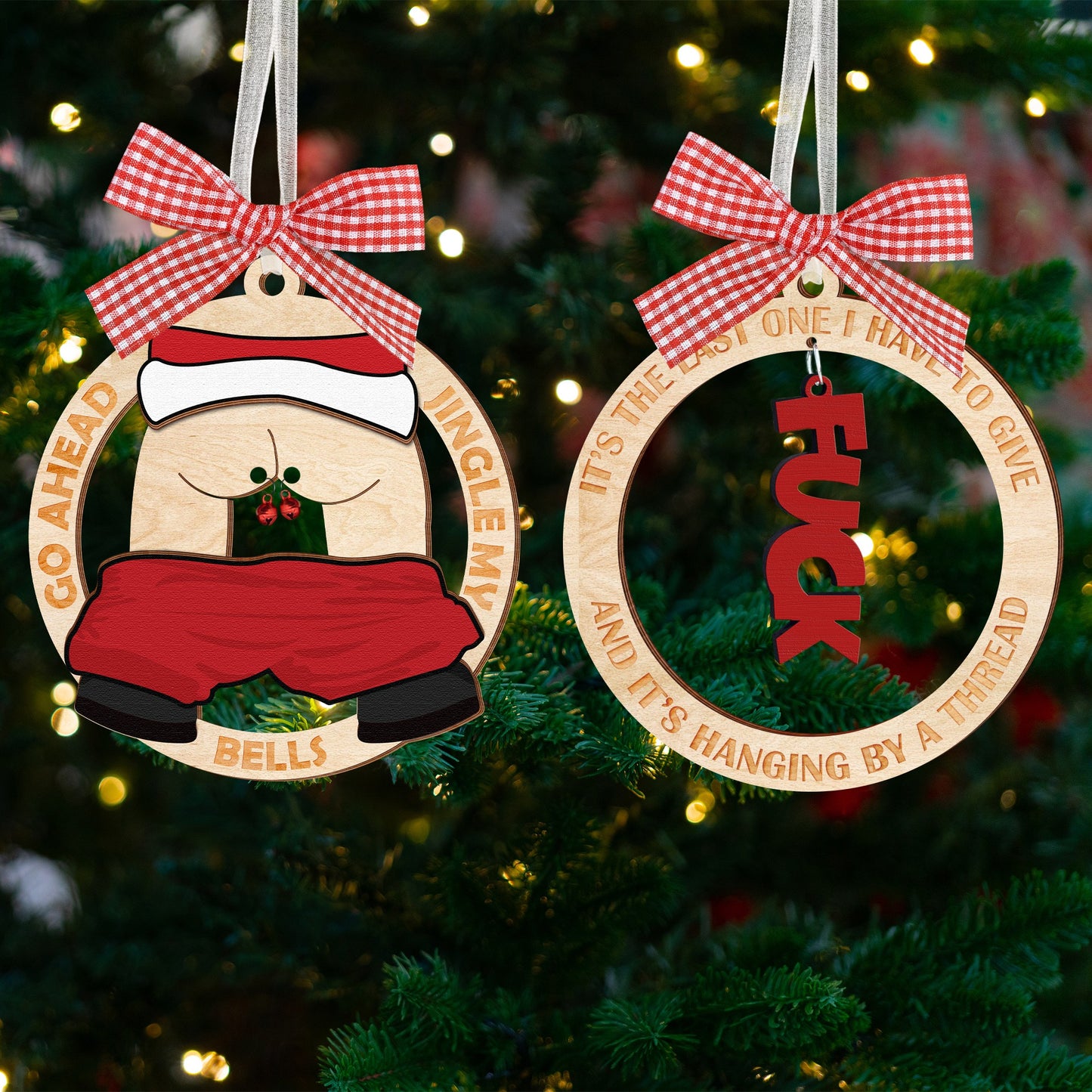 Netecom Funny Christmas Ornament Set – Cheeky Santa & Holiday Humor Wooden Decoration Combo
