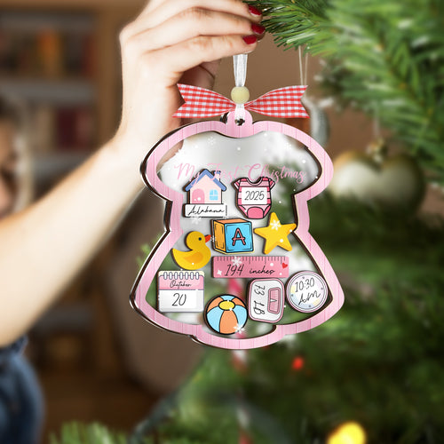 Netecom Baby's First Christmas Shaker Ornament, Birth Stats Girl Gift Set with Photo Frame and DIY Name Pen