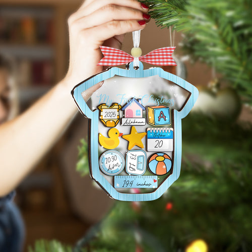 Netecom Baby Boy First Christmas Shaking Ornament – Shaking Acrylic Decoration Gift Box with Tokens and Pen