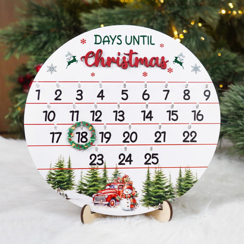 Netecom Handmade Round Countdown Sign – Days Until Christmas Wooden Wall Hanging Decoration, Festive Holiday Countdown Decor for Christmas Tree or Home