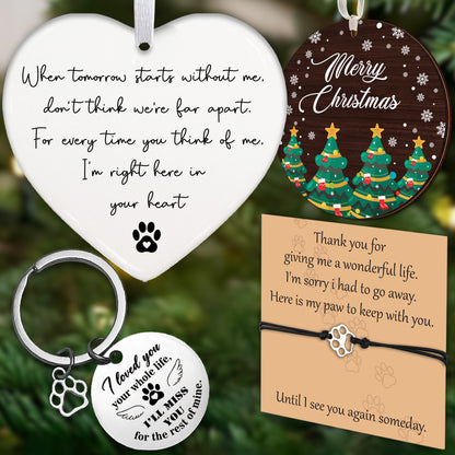 Netecom Merry Christmas Pet Memorial Ornament – Ceramic Heart Keepsake with Paw Bracelet & Message Card