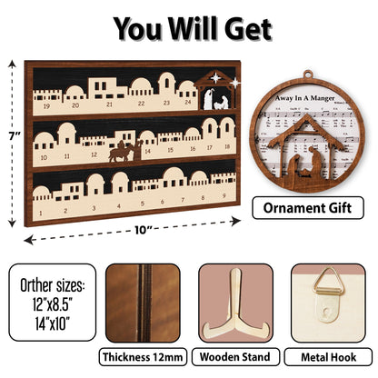 Netecom Wooden Nativity Advent Calendar , Jesus Countdown to Christmas Decor , Religious Gift Set with Music Sheet Ornament