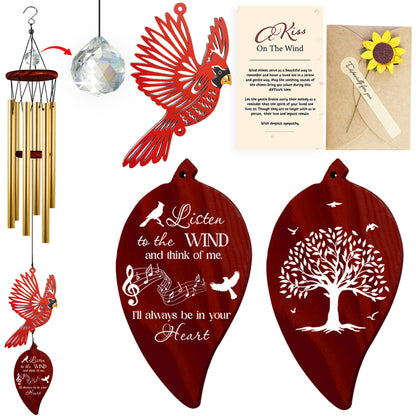 Netecom Memorial Wind Chimes – “Listen to the Wind and Think of Me” Cardinal Leaf-Shaped Personalized Sympathy Gift