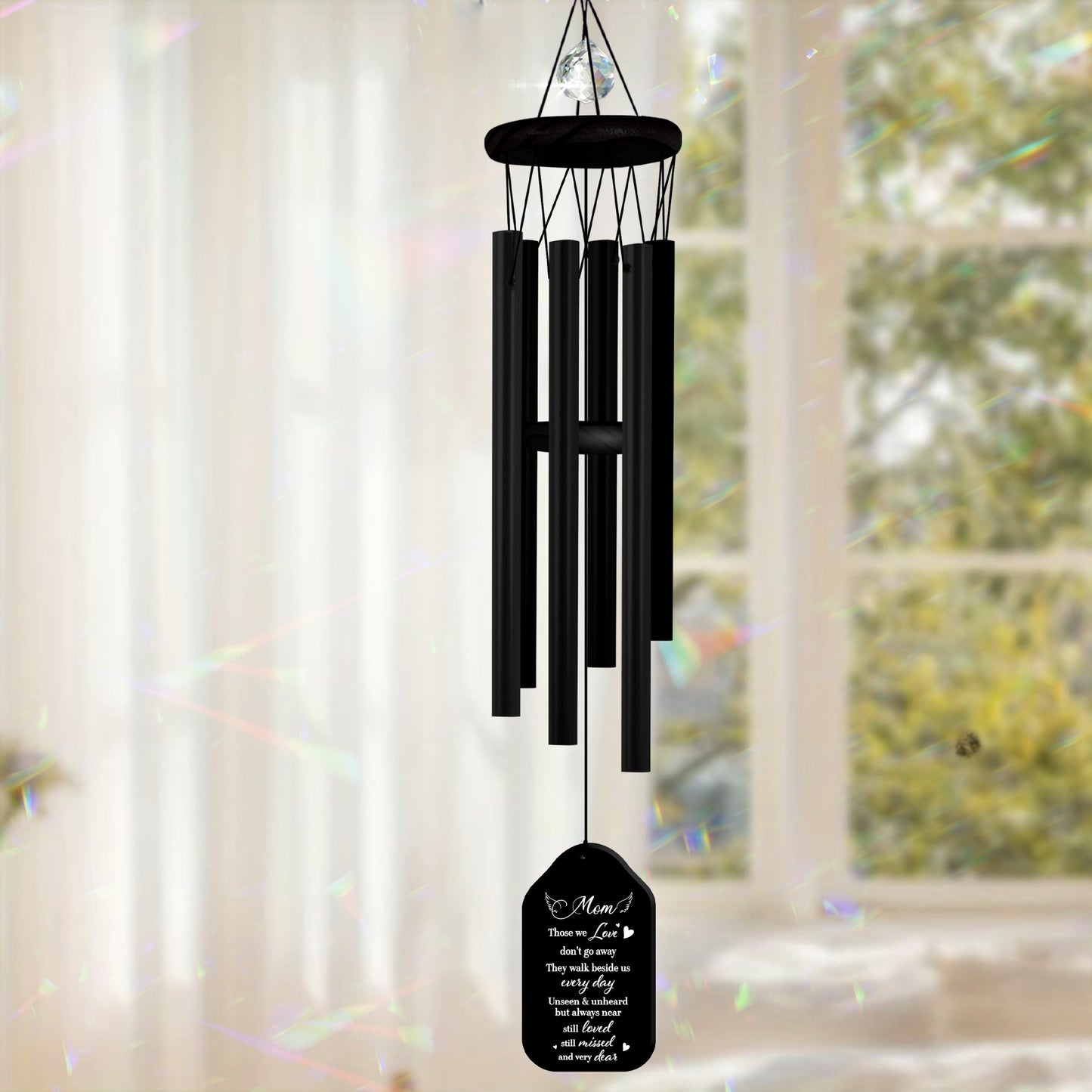 Netecom Personalized Memorial Wind Chimes for Mom – Walnut Wood with Crystal Beads, Heartfelt Poem, and Gift Box