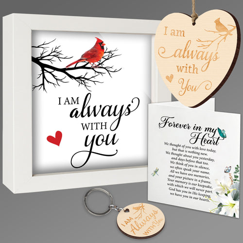 Netecom Memorial Frame Gift – I Am Always With You Cardinal Keepsake Set with Ornament, Keychain and Message Card