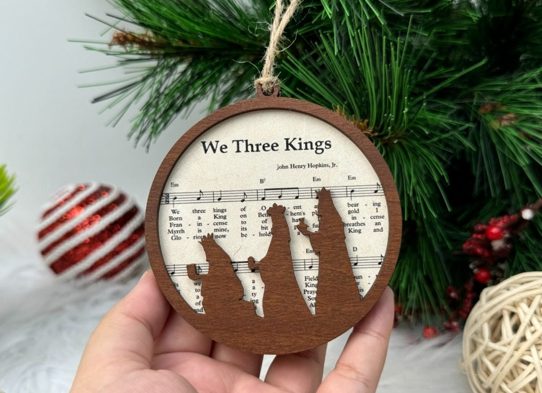 Netecom Nativity Ornament – Wooden “We Three Kings” Sheet Music Christmas Decoration, Remembrance Gift