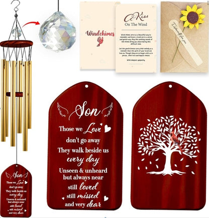 Netecom Sympathy Memorial Wind Chimes for Son – Personalized Wooden Chimes with Tree of Life & Crystal Beads