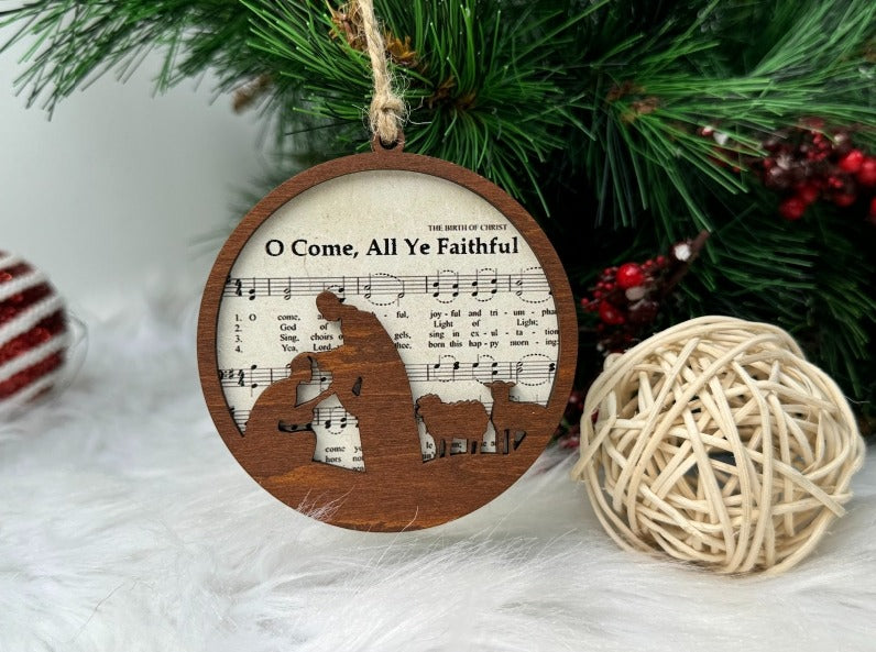 Netecom “Joy to the World” Wooden Christmas Ornament – Layered Nativity Hymn Design, Christian Holiday Decoration