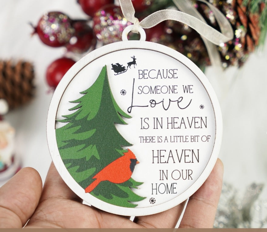 Netecom Cardinal Memorial Ornament – “Because Someone We Love Is in Heaven” Wooden & Acrylic Christmas Keepsake (2 Pieces)