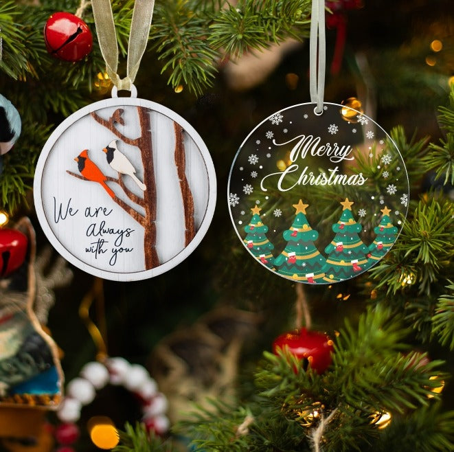 Netecom Cardinal Memorial & Merry Christmas Ornament Set,2 Pack, "We Are Always With You" Keepsake , Sympathy Gift Duo