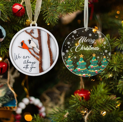 Netecom Cardinal Memorial & Merry Christmas Ornament Set,2 Pack, "We Are Always With You" Keepsake , Sympathy Gift Duo