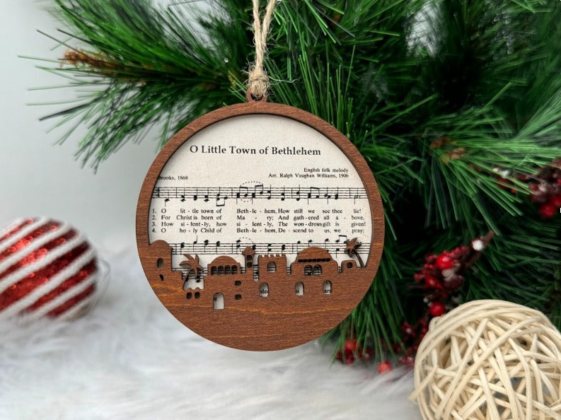 Netecom Religious Christmas Ornament – “O Little Town of Bethlehem” Wooden Ornament Gift