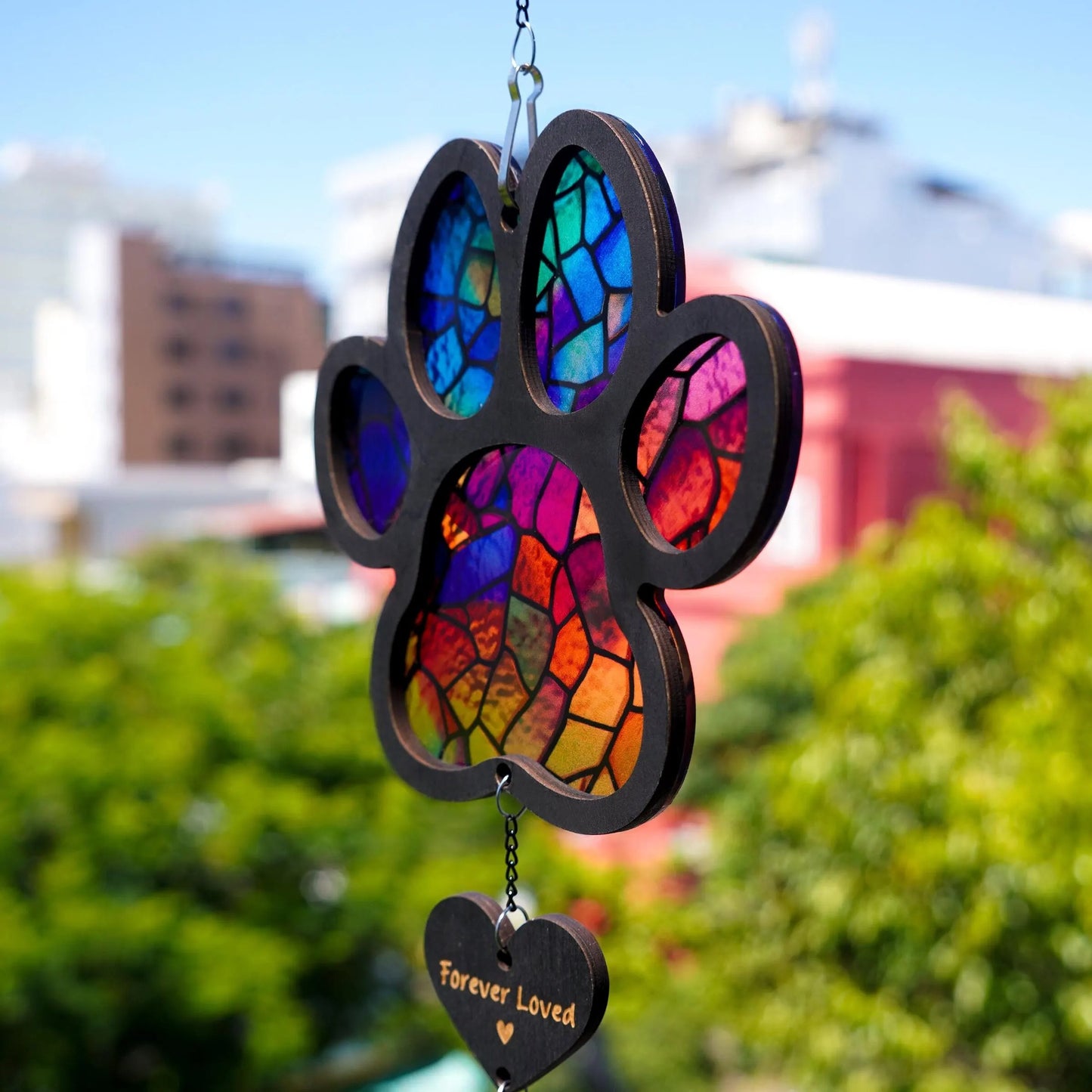 Netecom Rainbow Bridge Pet Paw Suncatcher – Dog Loss Sympathy Gift, Dog Memorial Ornament, Cat & Dog Remembrance Window Hanging, Car Accessory