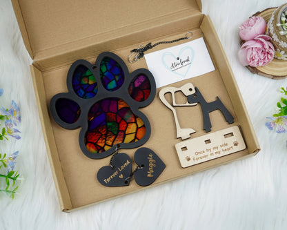 Netecom Rainbow Bridge Pet Paw Suncatcher – Dog Loss Sympathy Gift, Dog Memorial Ornament, Cat & Dog Remembrance Window Hanging, Car Accessory