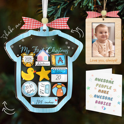 Netecom Baby Boy First Christmas Shaking Ornament – Shaking Acrylic Decoration Gift Box with Tokens & Pen