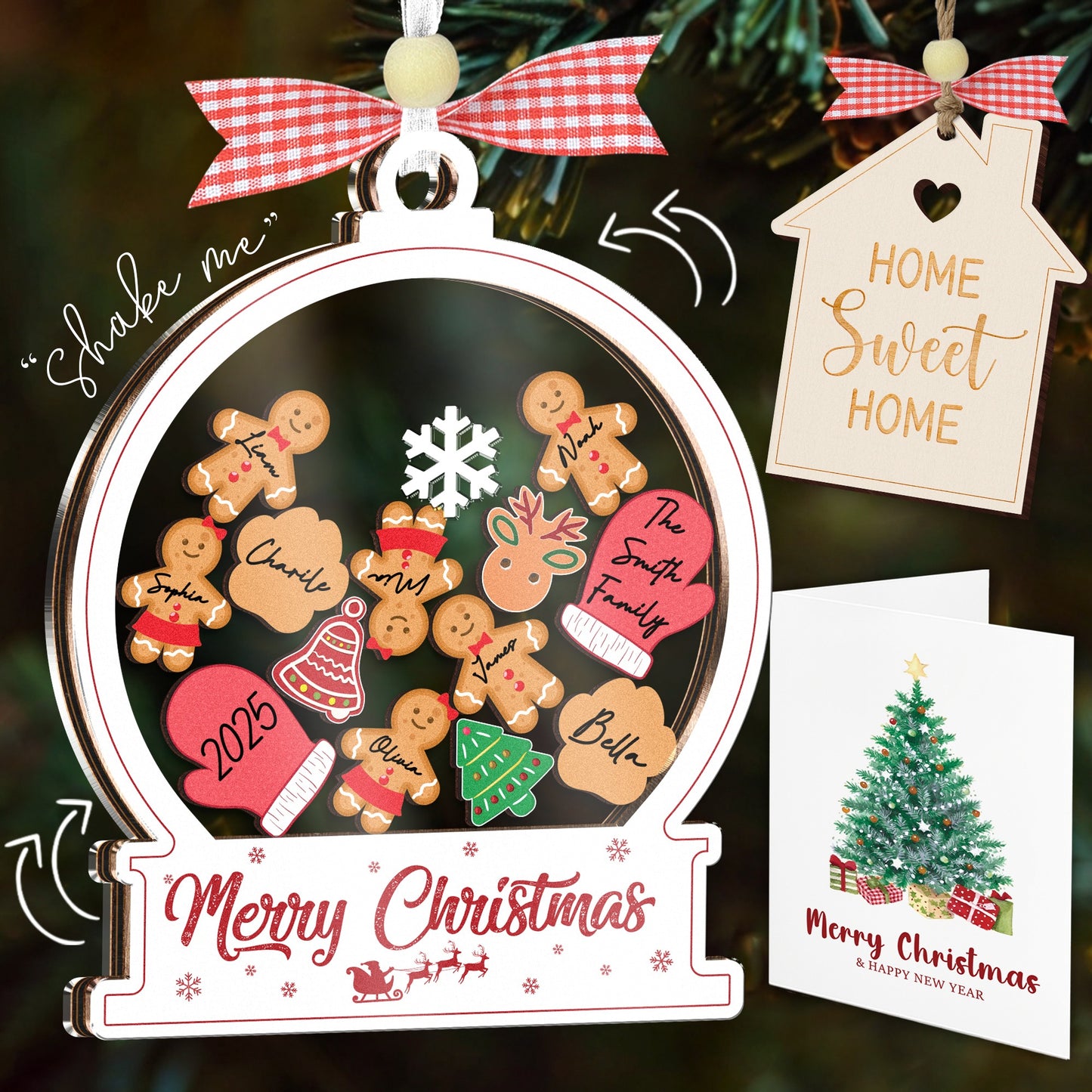 Netecom Personalized Shaking Christmas Ornament – Wooden & Acrylic Snow Globe Family Name Decoration Gift