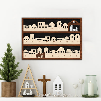 Netecom Wooden Nativity Advent Calendar , Jesus Countdown to Christmas Decor , Religious Gift Set with Music Sheet Ornament