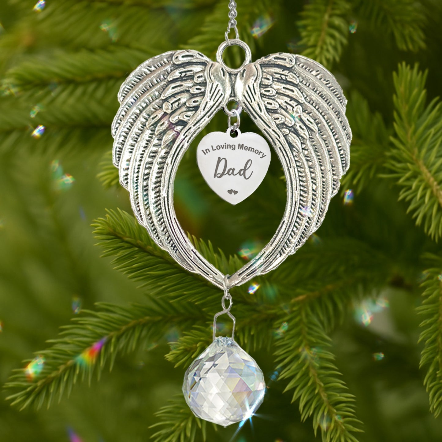 Netecom Angel Wings Memorial Ornament with Crystal Ball – In Loving Memory Dad Sympathy Gift for Christmas