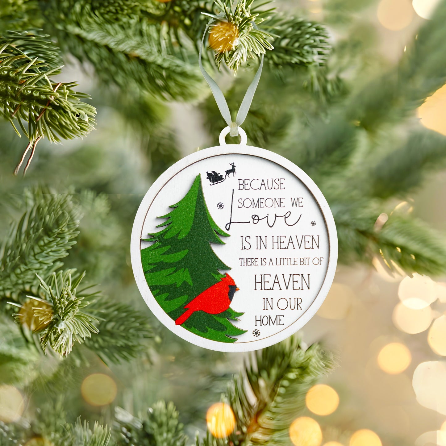 Netecom Cardinal Memorial Ornament – “Because Someone We Love Is in Heaven” Wooden & Acrylic Christmas Keepsake (2 Pieces)