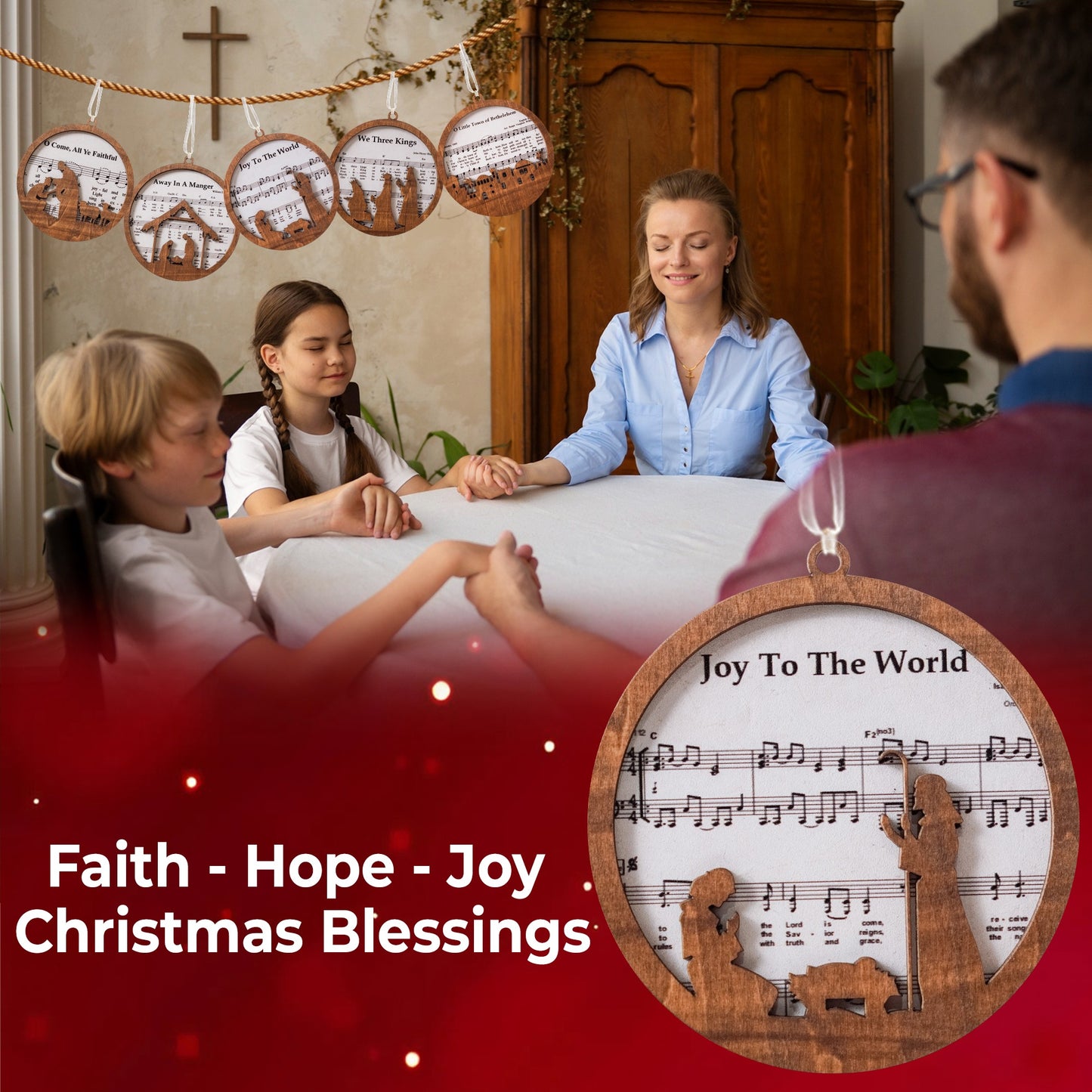 Netecom “Joy To The World” Wooden Christmas Ornament – Layered Nativity Hymn Design, Christian Holiday Decoration