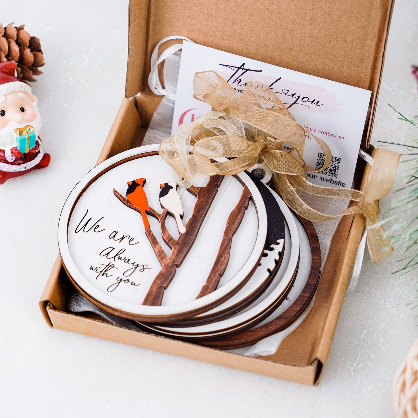 Netecom Pack of 4 Cardinal Memorial Christmas Ornaments , Loss of Loved One Keepsake Set , Sympathy Gift , "Always With You" & "Christmas in Heaven