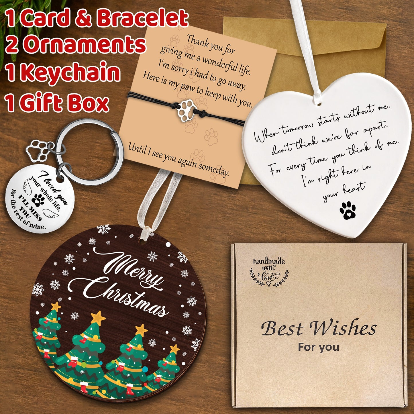 Netecom Merry Christmas Pet Memorial Ornament – Ceramic Heart Keepsake with Paw Bracelet & Message Card