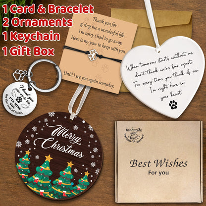 Netecom Merry Christmas Pet Memorial Ornament – Ceramic Heart Keepsake with Paw Bracelet & Message Card