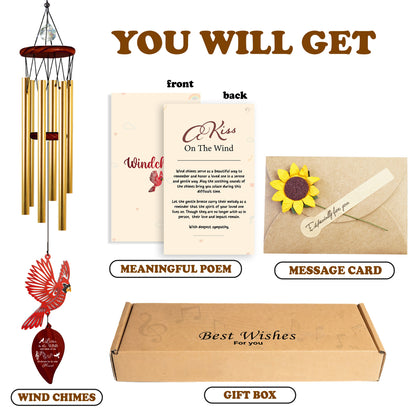 Netecom Memorial Wind Chime – “Listen to the Wind and Think of Me” Cardinal Leaf Shape Sympathy Gift