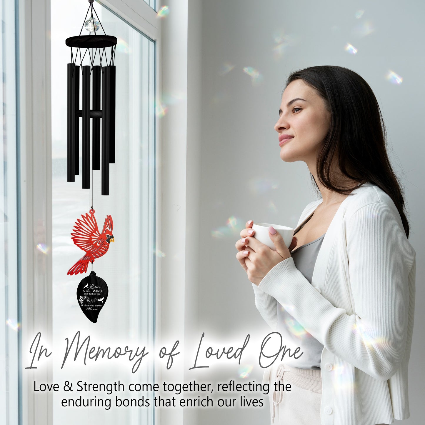 Netecom Cardinal Memorial Wind Chime – Black Leaf Design with Poem & Gift Box, Bereavement Sympathy Gift