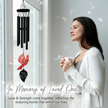 Netecom Cardinal Memorial Wind Chime – Black Leaf Design with Poem & Gift Box, Bereavement Sympathy Gift